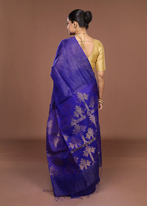 Blue Handloom Matka Pure Silk Saree With Blouse Piece