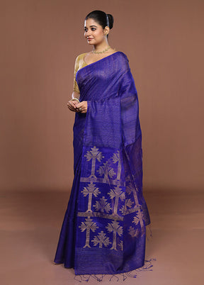 Blue Handloom Matka Pure Silk Saree With Blouse Piece