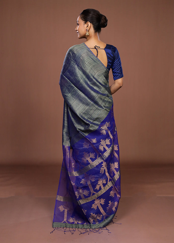 Blue Handloom Matka Pure Silk Saree With Blouse Piece