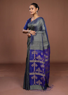 Blue Handloom Matka Pure Silk Saree With Blouse Piece