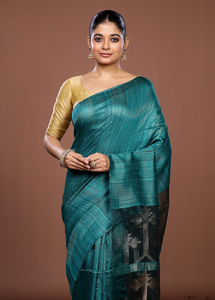 Green Handloom Matka Pure Silk Saree With Blouse Piece