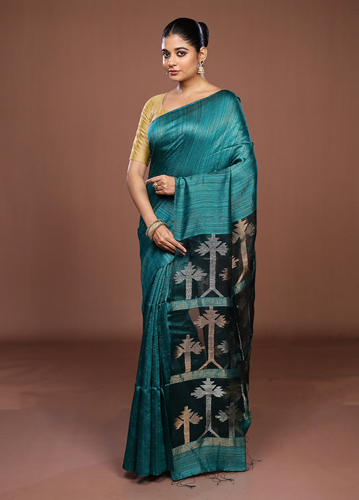 Green Handloom Matka Pure Silk Saree With Blouse Piece