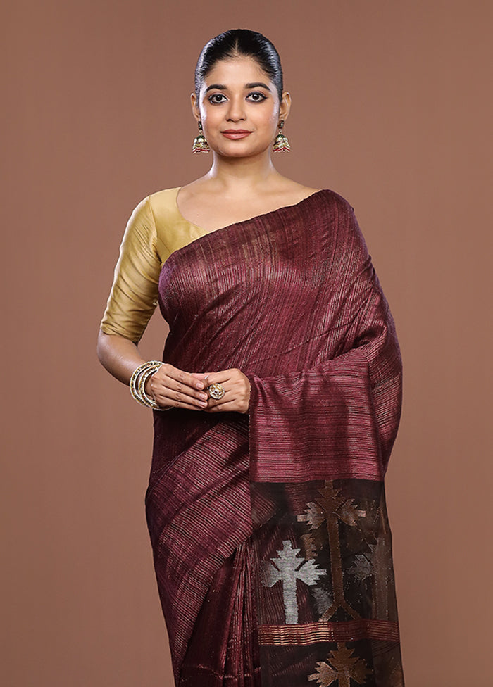 Maroon Handloom Matka Pure Silk Saree With Blouse Piece