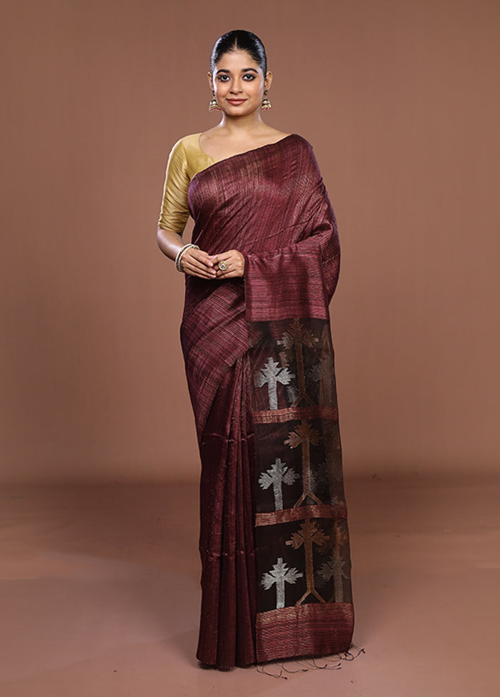 Maroon Handloom Matka Pure Silk Saree With Blouse Piece