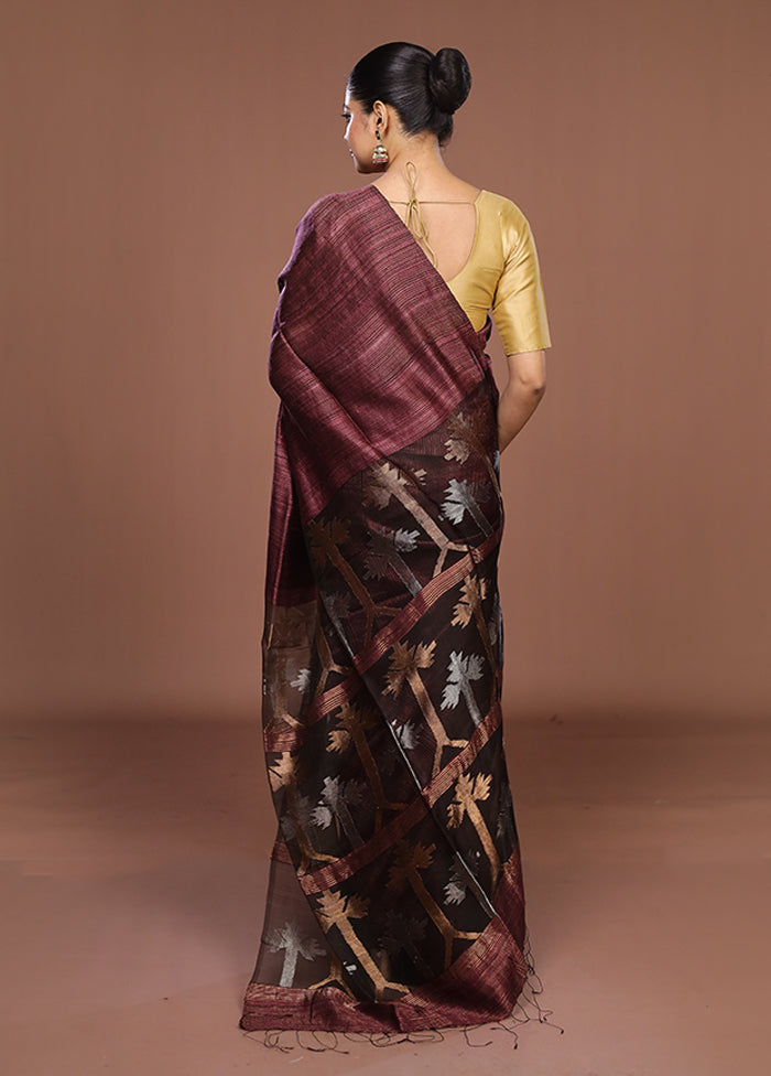 Maroon Handloom Matka Pure Silk Saree With Blouse Piece