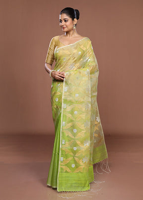 Green Handloom Matka Pure Silk Saree With Blouse Piece