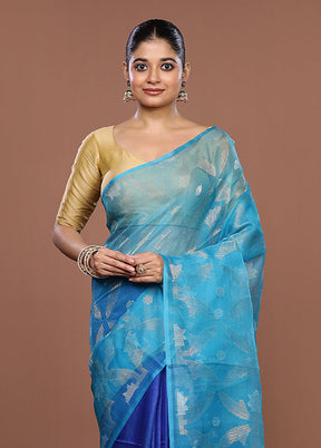 Blue Handloom Matka Pure Silk Saree With Blouse Piece