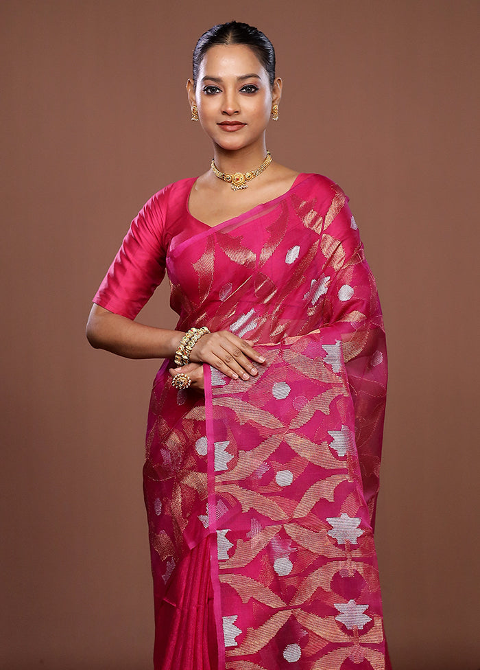 Pink Handloom Matka Pure Silk Saree With Blouse Piece