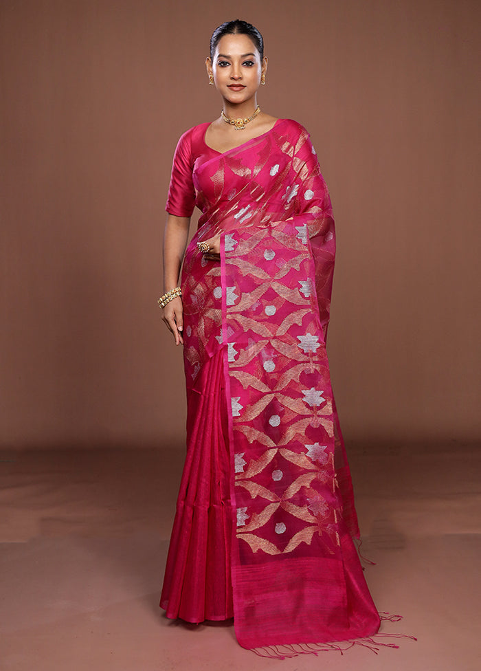 Pink Handloom Matka Pure Silk Saree With Blouse Piece