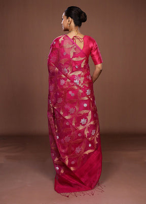 Pink Handloom Matka Pure Silk Saree With Blouse Piece