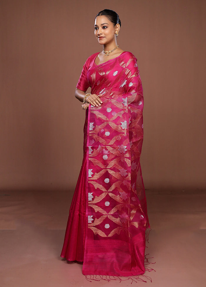 Pink Handloom Matka Pure Silk Saree With Blouse Piece