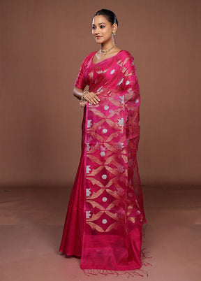 Pink Handloom Matka Pure Silk Saree With Blouse Piece
