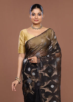 Black Handloom Matka Pure Silk Saree With Blouse Piece