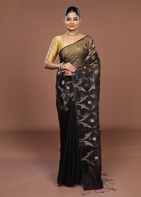Black Handloom Matka Pure Silk Saree With Blouse Piece