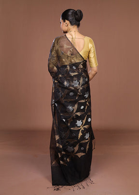 Black Handloom Matka Pure Silk Saree With Blouse Piece
