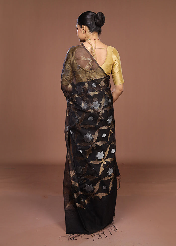 Black Handloom Matka Pure Silk Saree With Blouse Piece