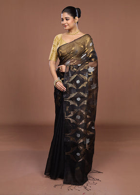 Black Handloom Matka Pure Silk Saree With Blouse Piece