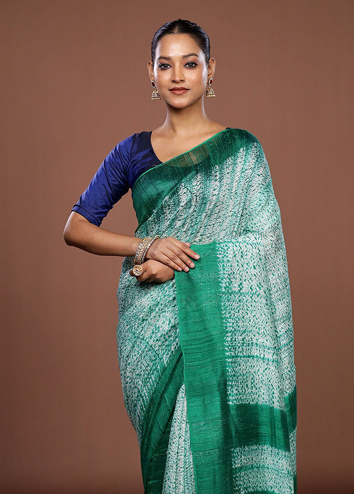 Green Handloom Matka Pure Silk Saree With Blouse Piece