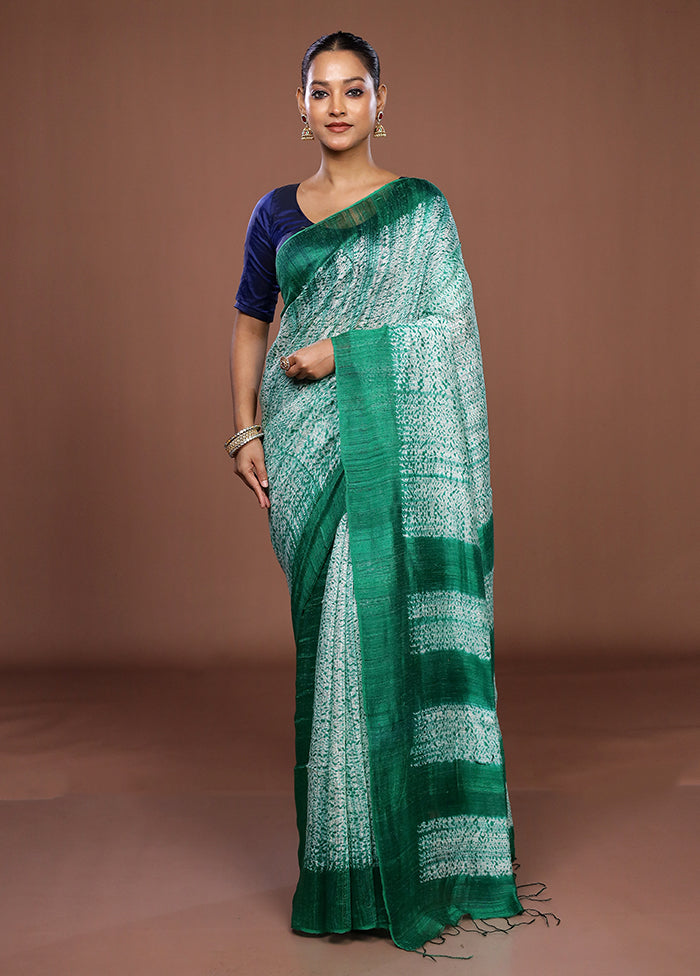 Green Handloom Matka Pure Silk Saree With Blouse Piece