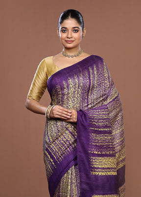 Purple Handloom Matka Pure Silk Saree With Blouse Piece