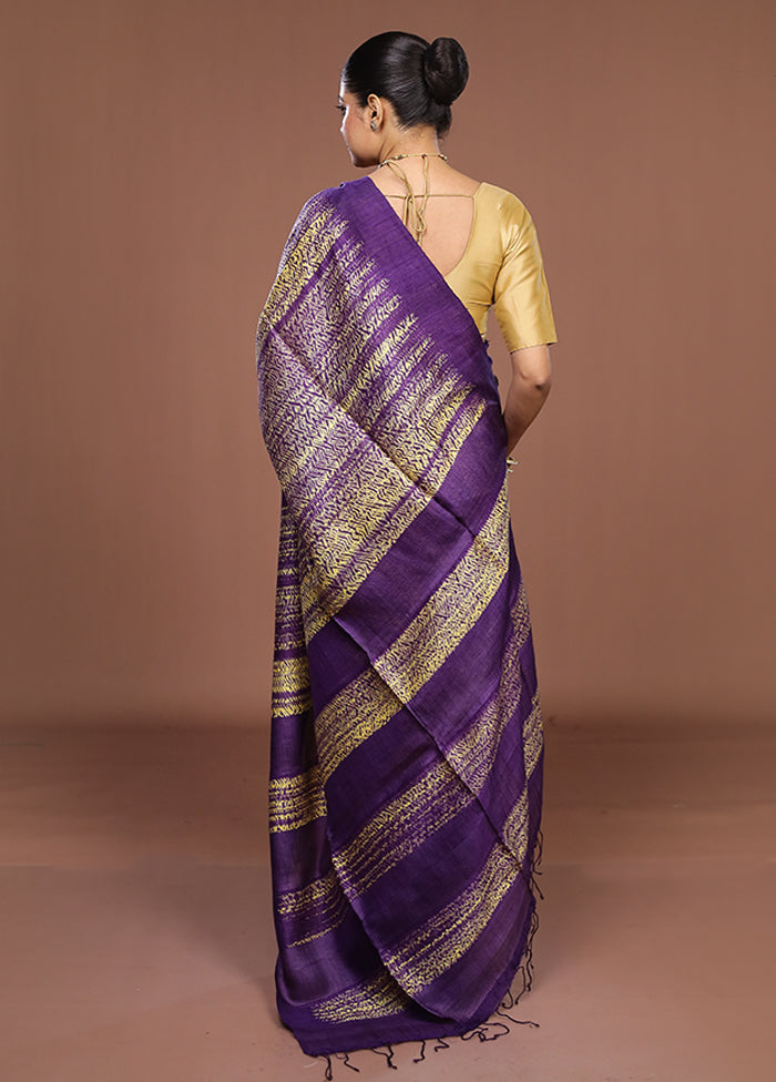 Purple Handloom Matka Pure Silk Saree With Blouse Piece