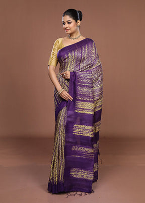 Purple Handloom Matka Pure Silk Saree With Blouse Piece