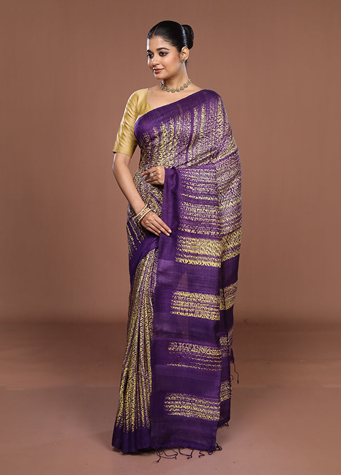 Purple Handloom Matka Pure Silk Saree With Blouse Piece