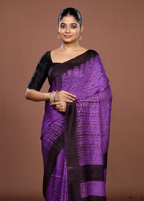 Purple Handloom Matka Pure Silk Saree With Blouse Piece