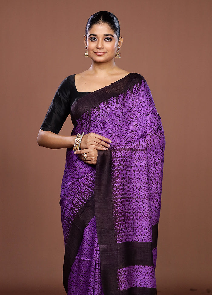 Purple Handloom Matka Pure Silk Saree With Blouse Piece