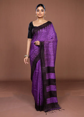 Purple Handloom Matka Pure Silk Saree With Blouse Piece