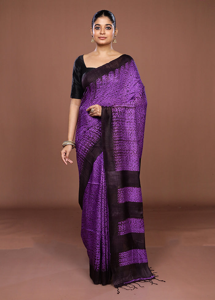 Purple Handloom Matka Pure Silk Saree With Blouse Piece