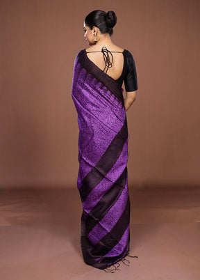 Purple Handloom Matka Pure Silk Saree With Blouse Piece