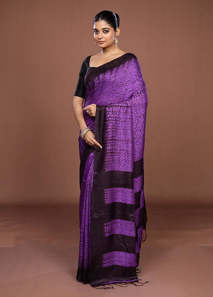 Purple Handloom Matka Pure Silk Saree With Blouse Piece