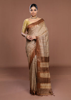 Cream Handloom Matka Pure Silk Saree With Blouse Piece