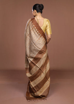 Cream Handloom Matka Pure Silk Saree With Blouse Piece