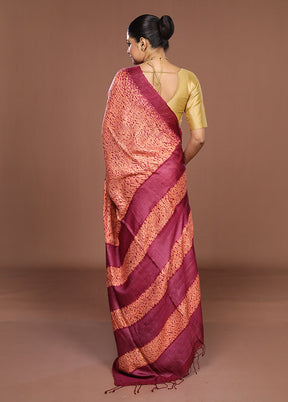 Pink Handloom Matka Pure Silk Saree With Blouse Piece