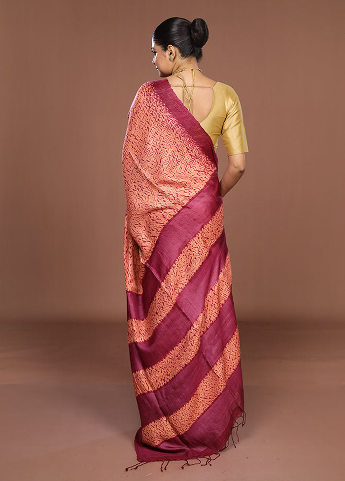Pink Handloom Matka Pure Silk Saree With Blouse Piece