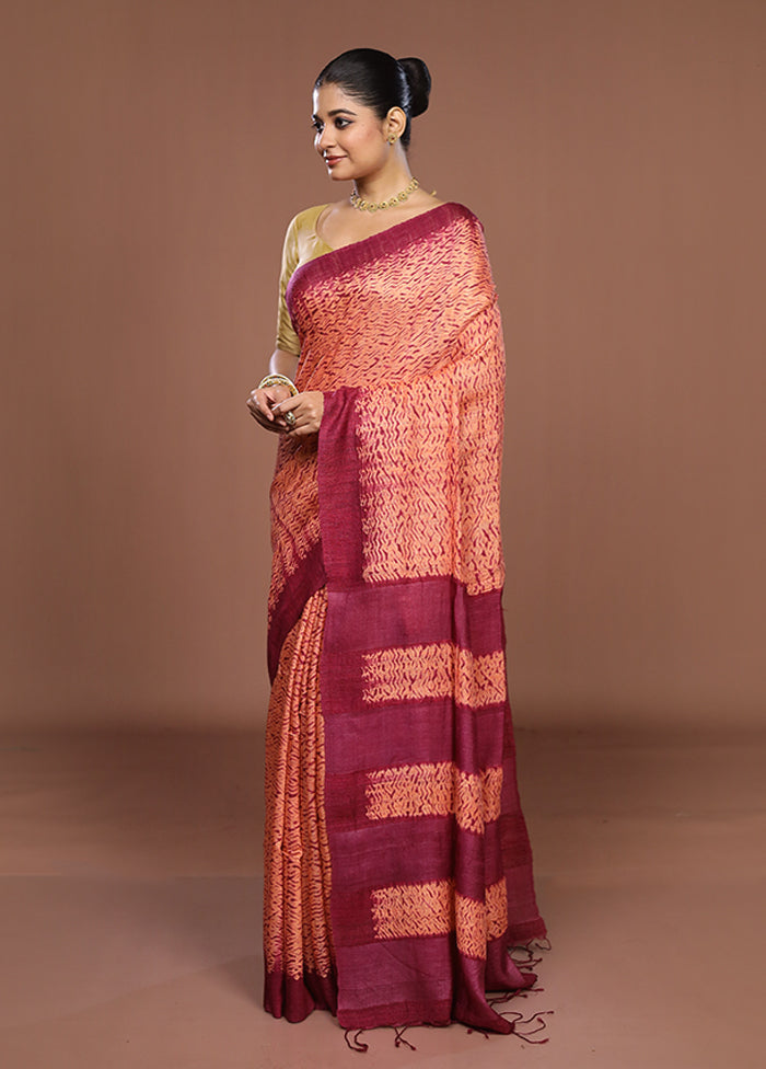 Pink Handloom Matka Pure Silk Saree With Blouse Piece
