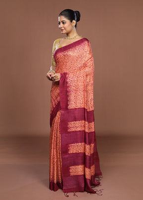 Pink Handloom Matka Pure Silk Saree With Blouse Piece