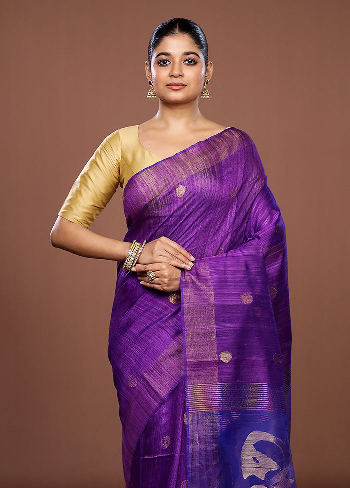 Purple Handloom Matka Pure Silk Saree With Blouse Piece