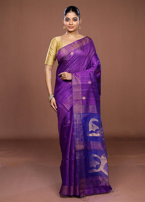 Purple Handloom Matka Pure Silk Saree With Blouse Piece
