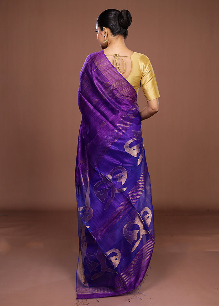 Purple Handloom Matka Pure Silk Saree With Blouse Piece