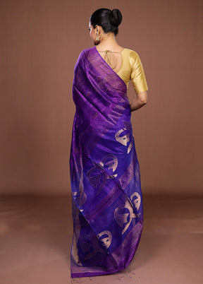 Purple Handloom Matka Pure Silk Saree With Blouse Piece