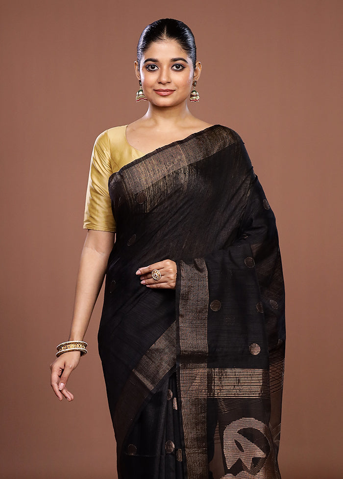 Black Handloom Matka Pure Silk Saree With Blouse Piece