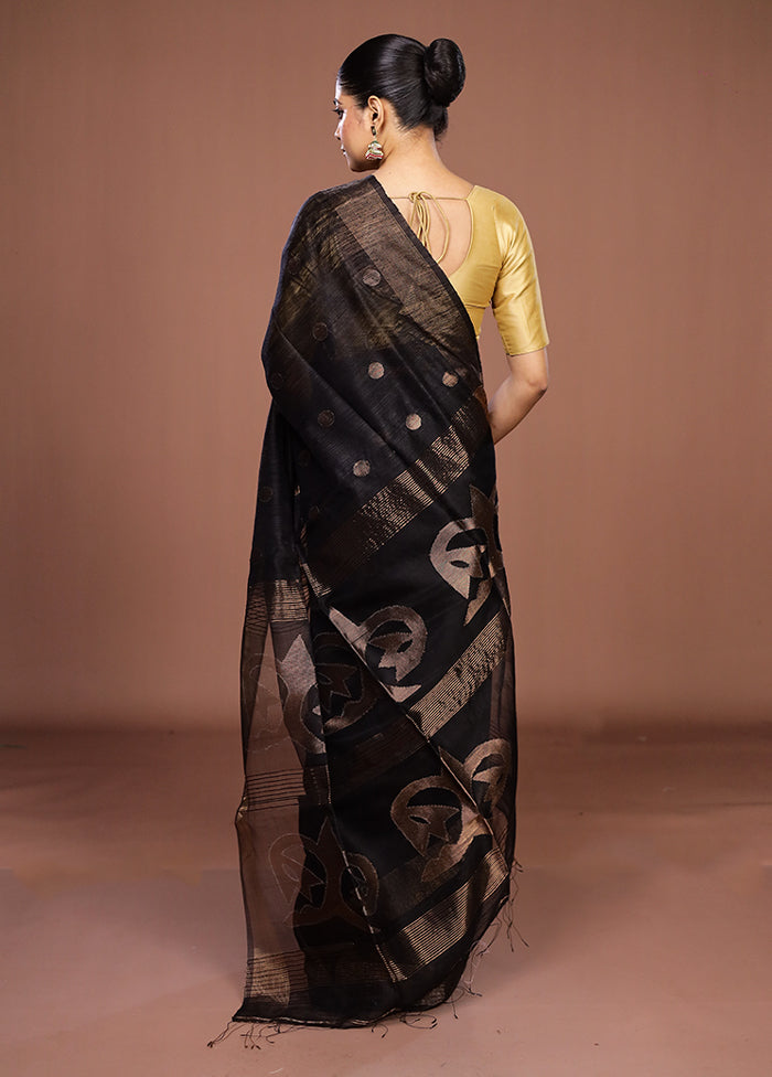 Black Handloom Matka Pure Silk Saree With Blouse Piece