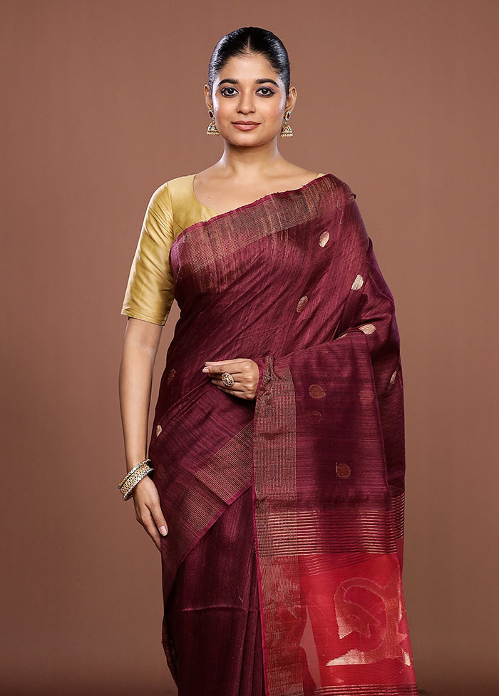 Purple Handloom Matka Pure Silk Saree With Blouse Piece