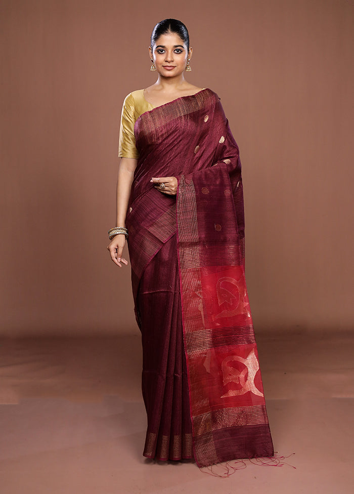 Purple Handloom Matka Pure Silk Saree With Blouse Piece