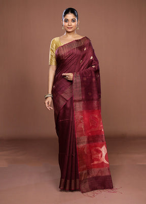 Purple Handloom Matka Pure Silk Saree With Blouse Piece