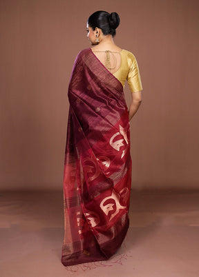 Purple Handloom Matka Pure Silk Saree With Blouse Piece