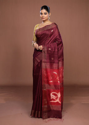 Purple Handloom Matka Pure Silk Saree With Blouse Piece